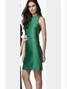LK Bennett Emerald Green Sleeveless cocktail Dress with Side Embellishments